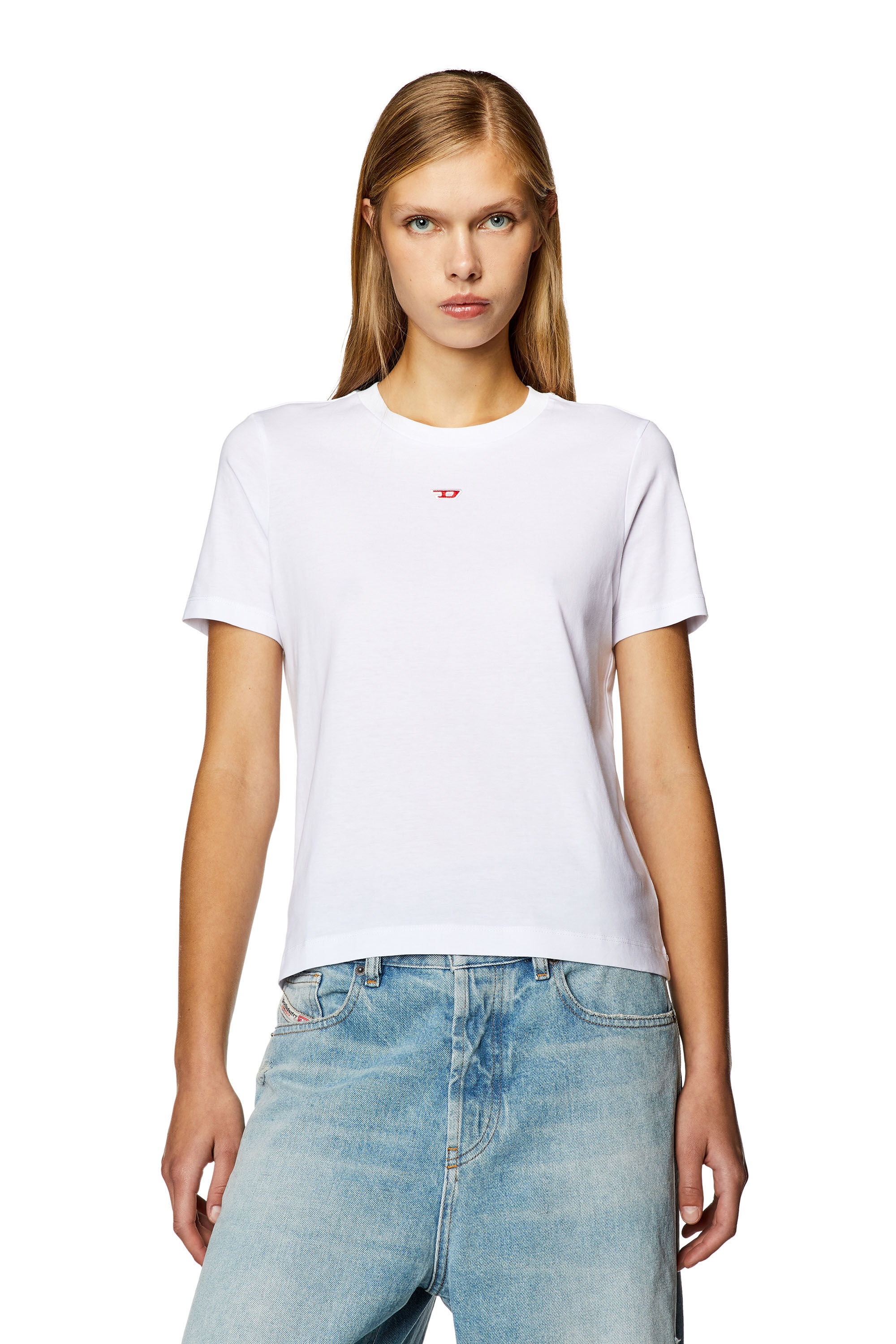 Diesel - T-REG-D, Woman's T-shirt with mini logo patch in White - 3