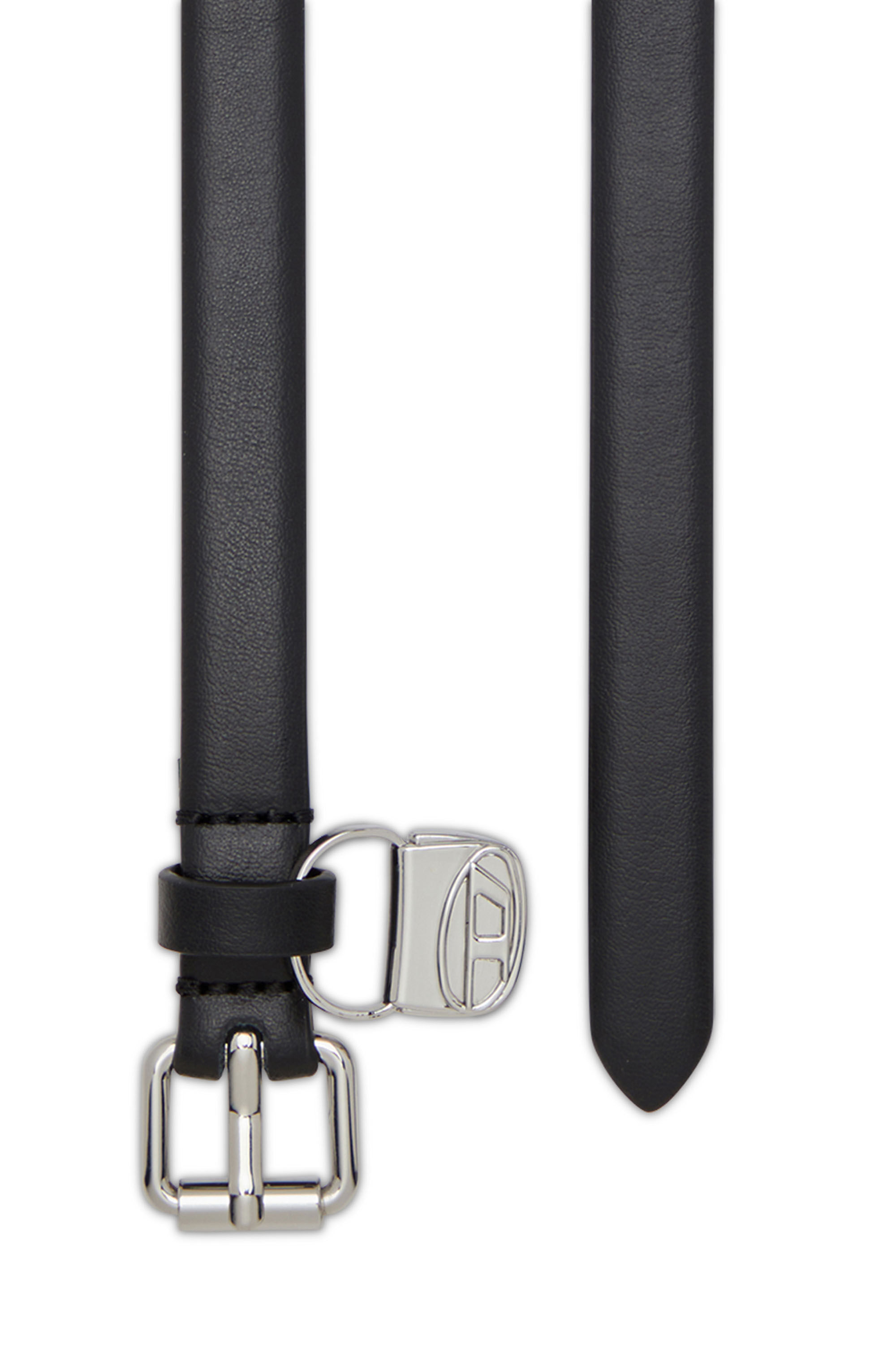 Diesel - B-CHARM HIP, Woman's 1.4cm slim leather belt with 1DR bag charm in Black - 2
