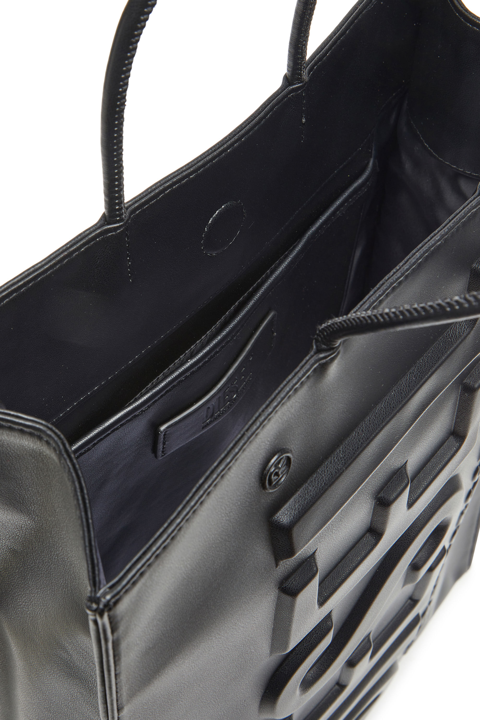 Diesel - DSL 3D SHOPPER L X, Man's Dsl 3D L-Large PU tote bag with embossed logo in Black - 2