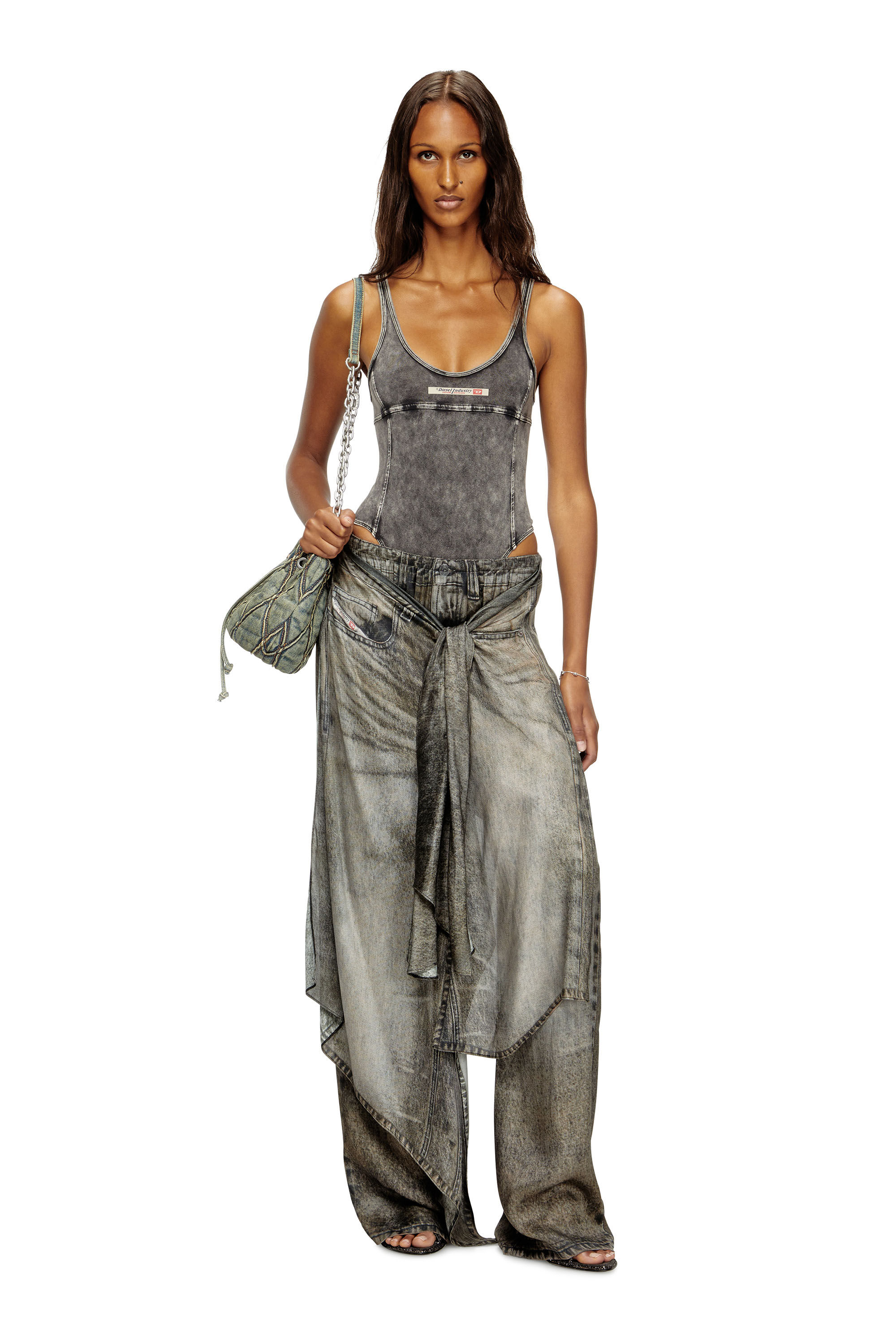 Diesel - PHOEBE-DNM, Woman's Bodysuit in denim-effect jersey in Dark grey - 5