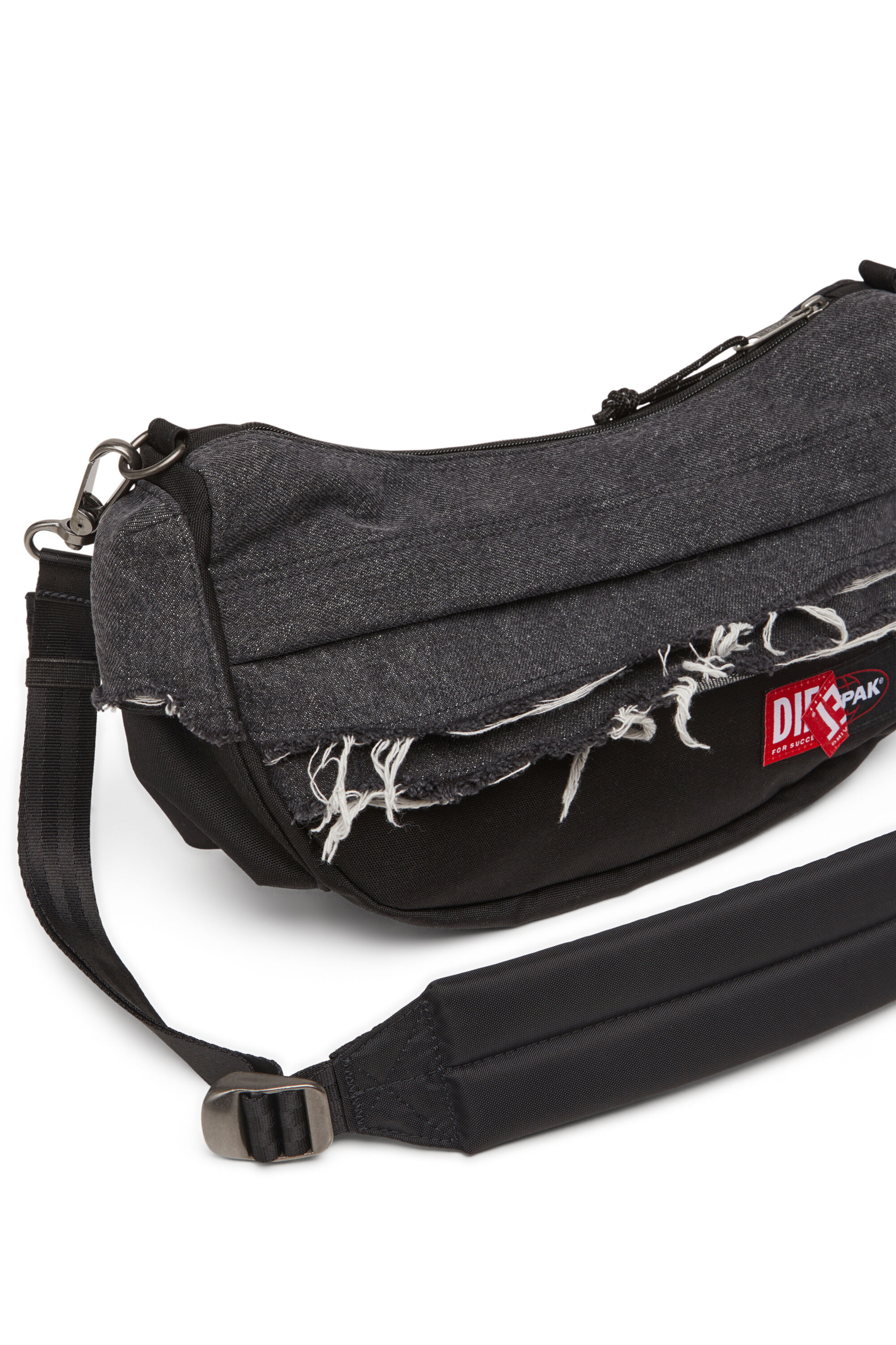 Diesel - DIESEL SHOULDER BAG, Unisex's Shoulder bag in destroyed denim and CORDURA® in Black - 6
