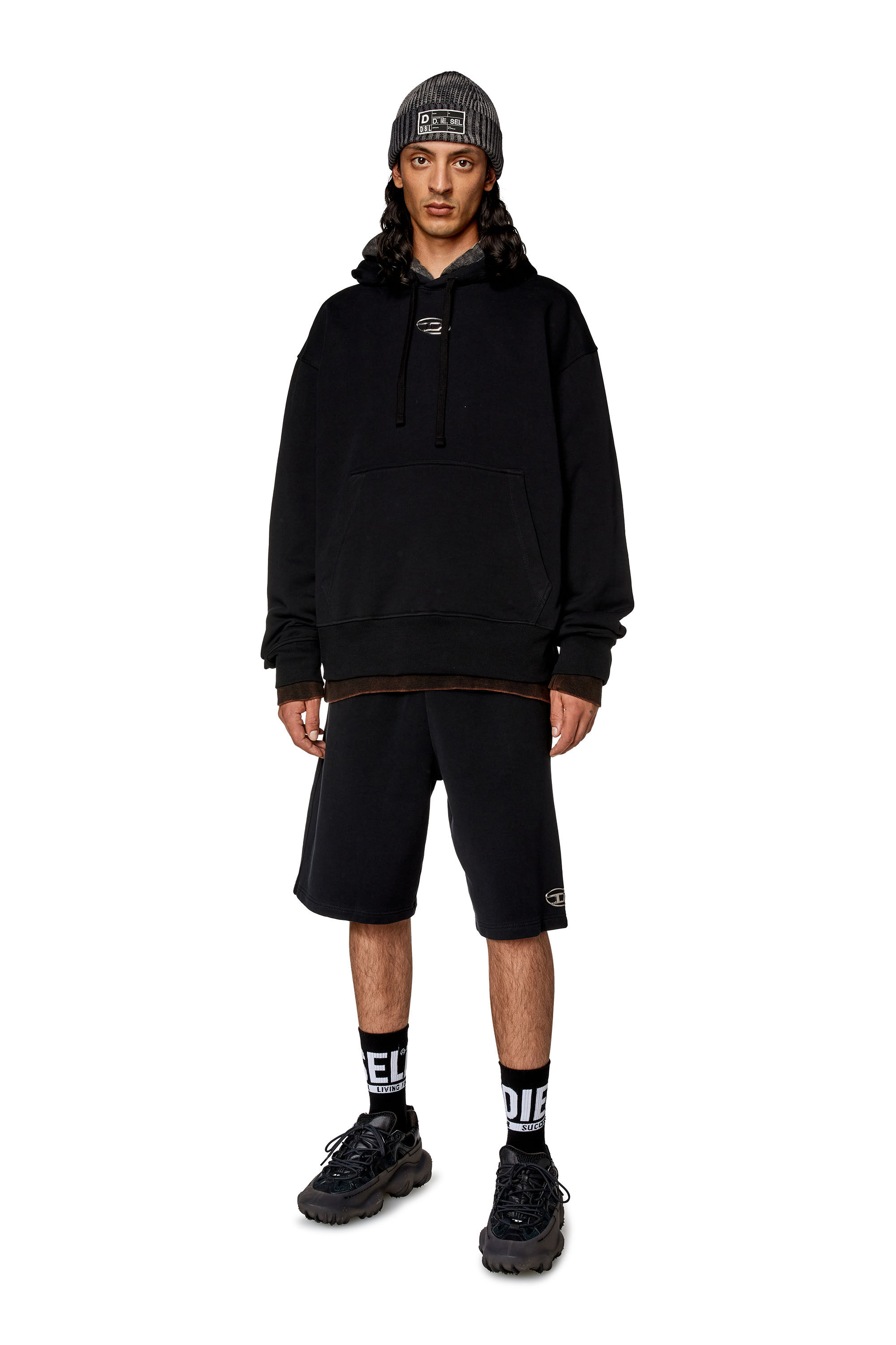Diesel - S-MACS-HOOD-OD, Man's Oversized hoodie with metallic logo in Black - 1
