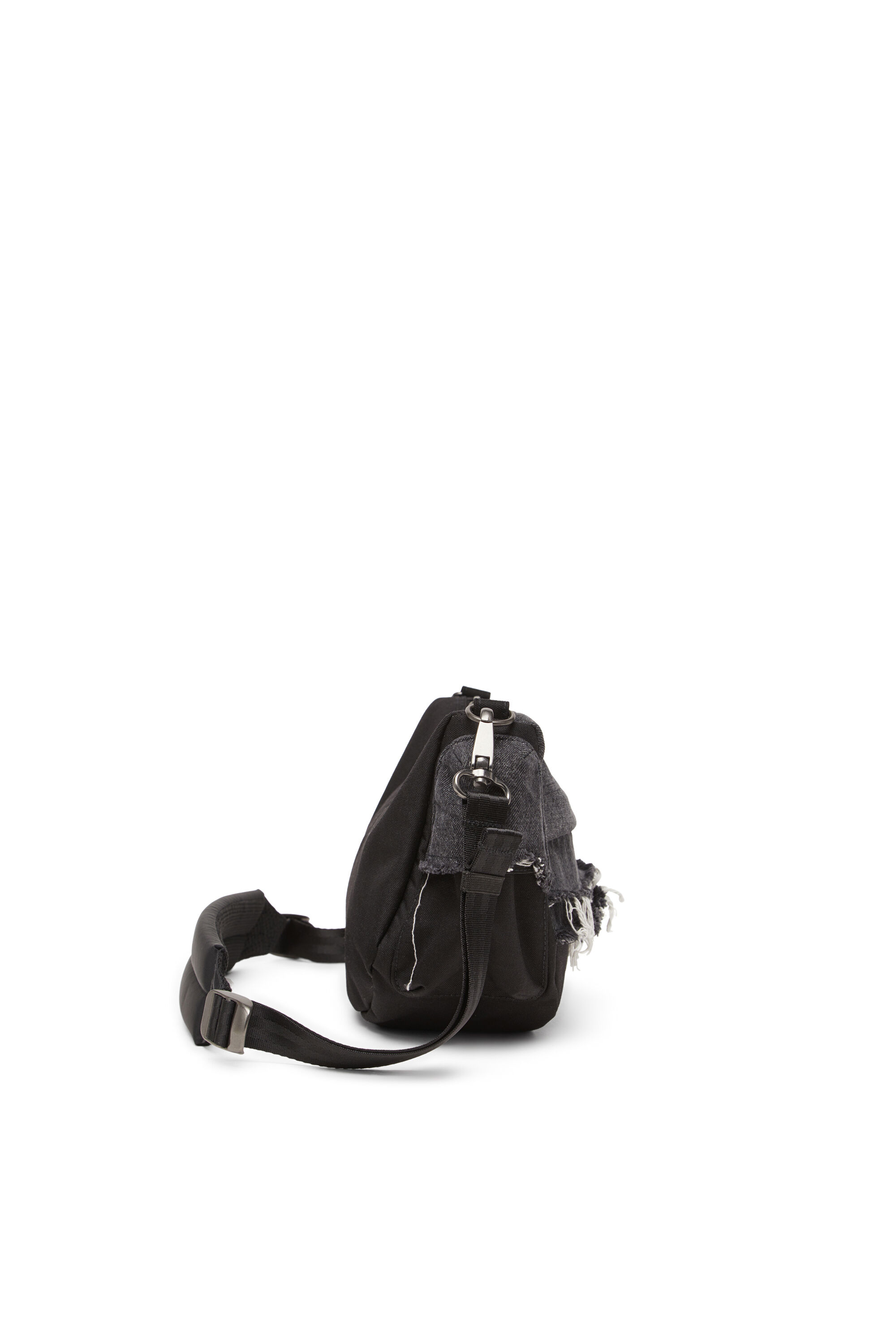 Diesel - DIESEL SHOULDER BAG, Unisex's Shoulder bag in destroyed denim and CORDURA® in Black - 3