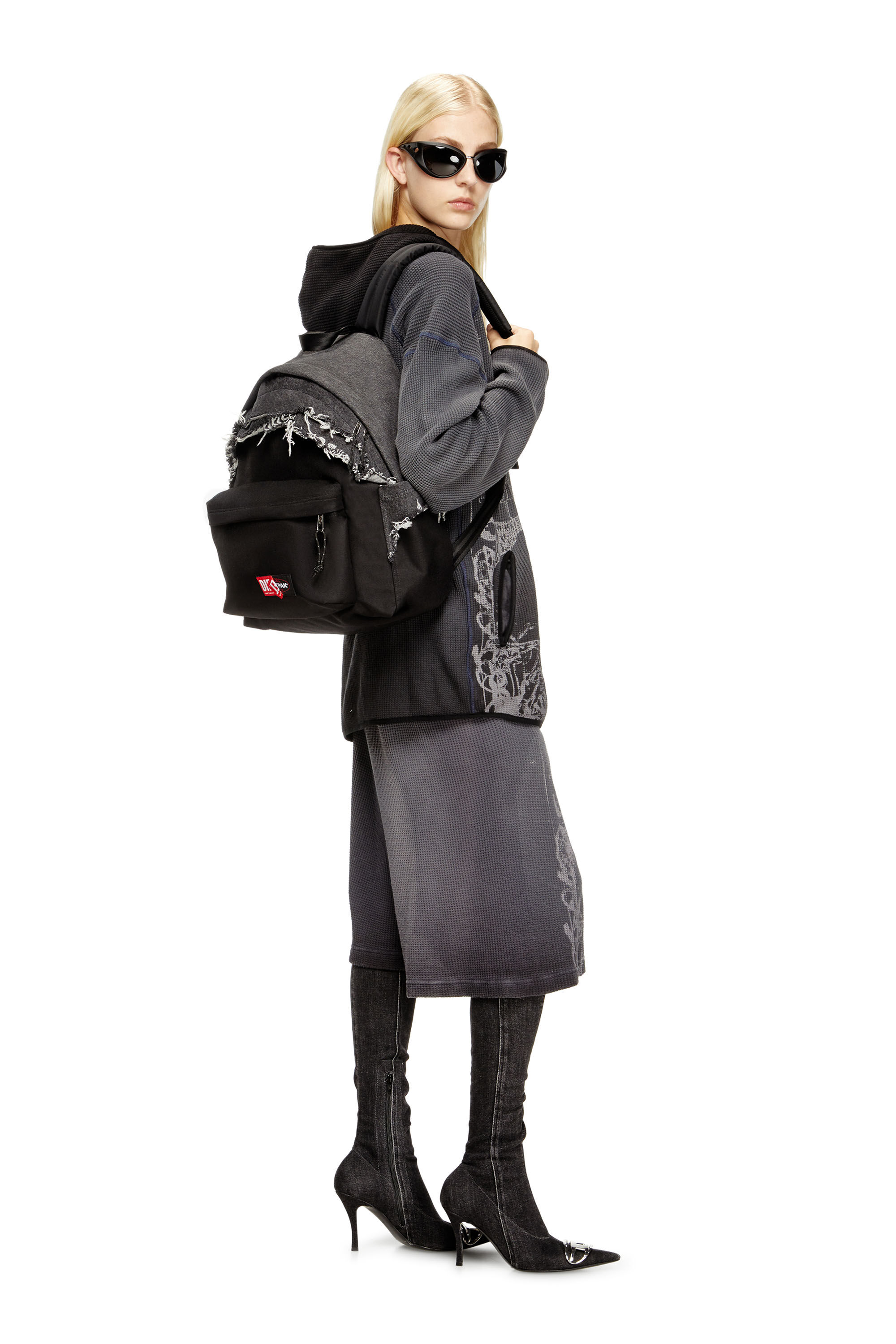 Diesel - DIESEL DAY PAK'R, Unisex's Backpack in destroyed denim and CORDURA® in Black - 7