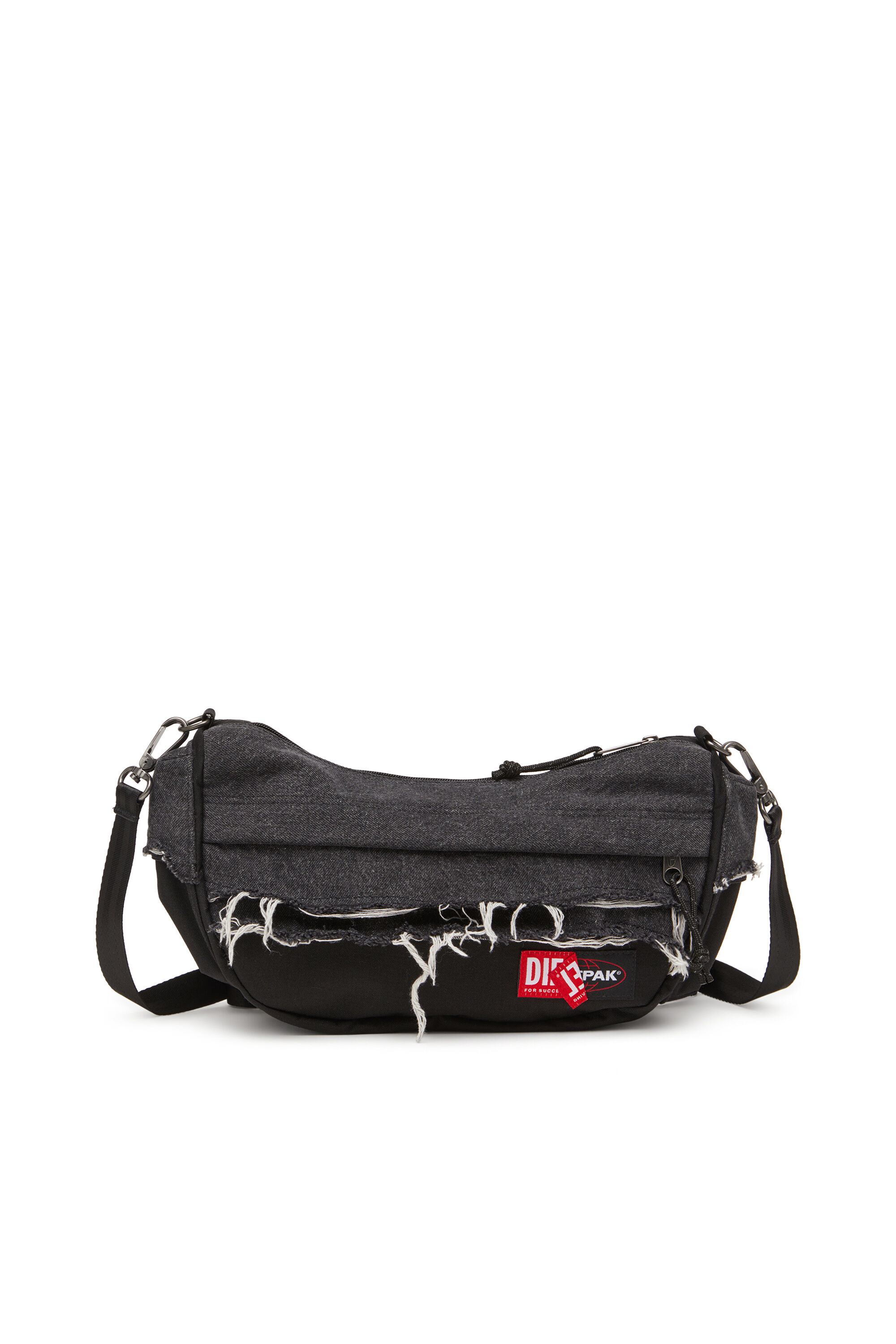 Diesel - DIESEL SHOULDER BAG, Unisex's Shoulder bag in destroyed denim and CORDURA® in Black - 1