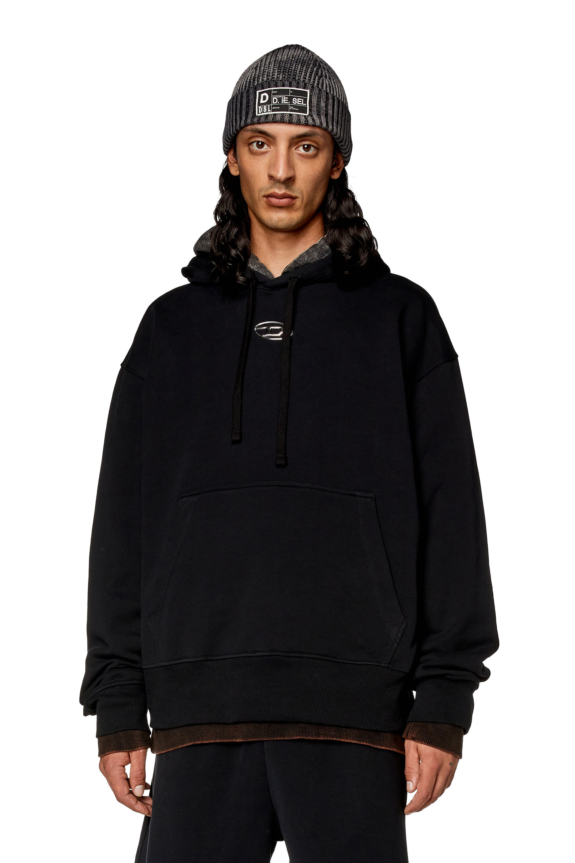 Diesel - S-MACS-HOOD-OD, Man's Oversized hoodie with metallic logo in Black - 3
