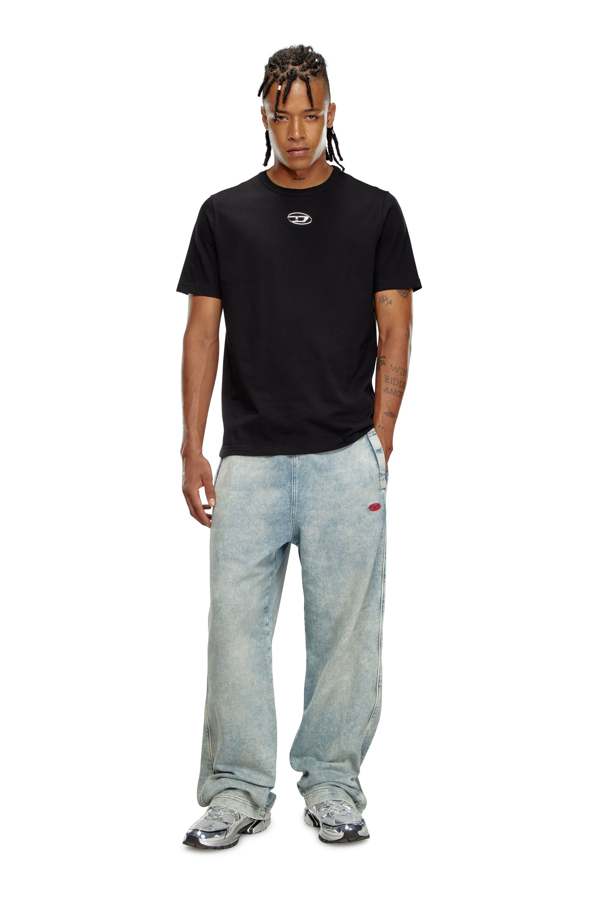 Diesel - T-ADJUST-OD, Man's T-shirt with metallic Oval D in Black - 1
