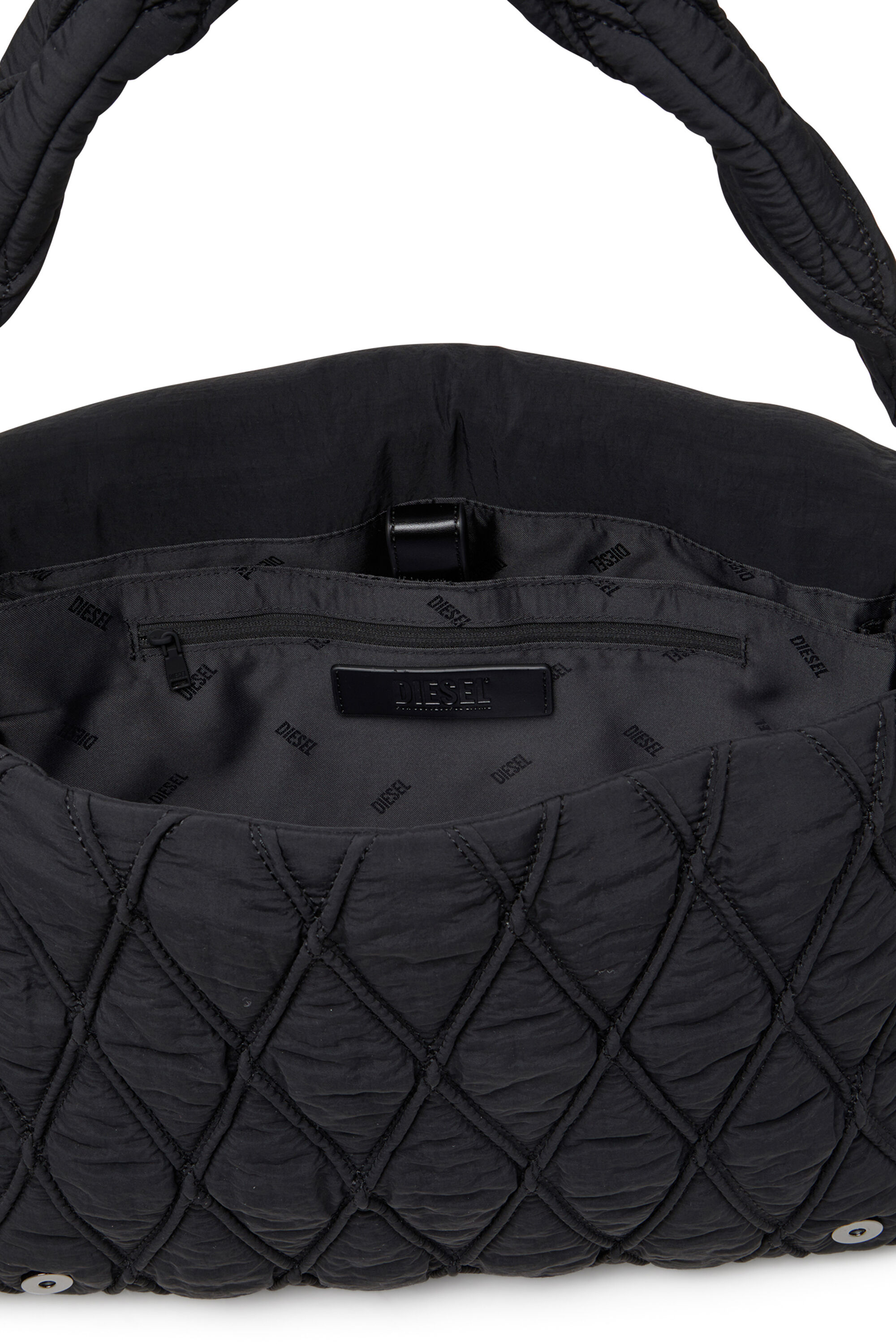 Diesel - CHARM-D SHOULDER L, Woman's Charm-D L-Shoulder bag in quilted washed nylon in Black - 5