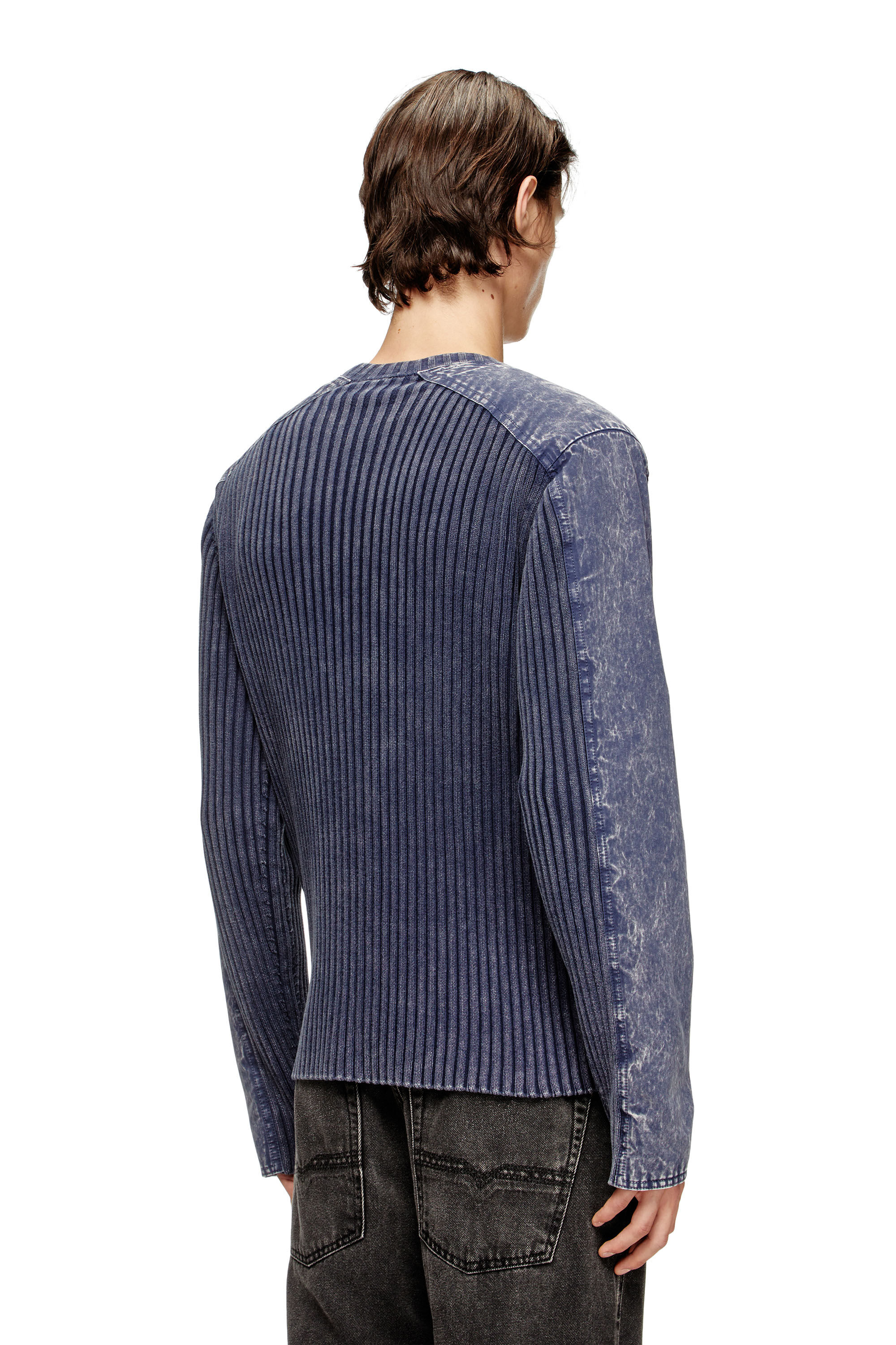Diesel - K-MATTY, Man's Zip-up cardigan with contrast panels in Blue - 4