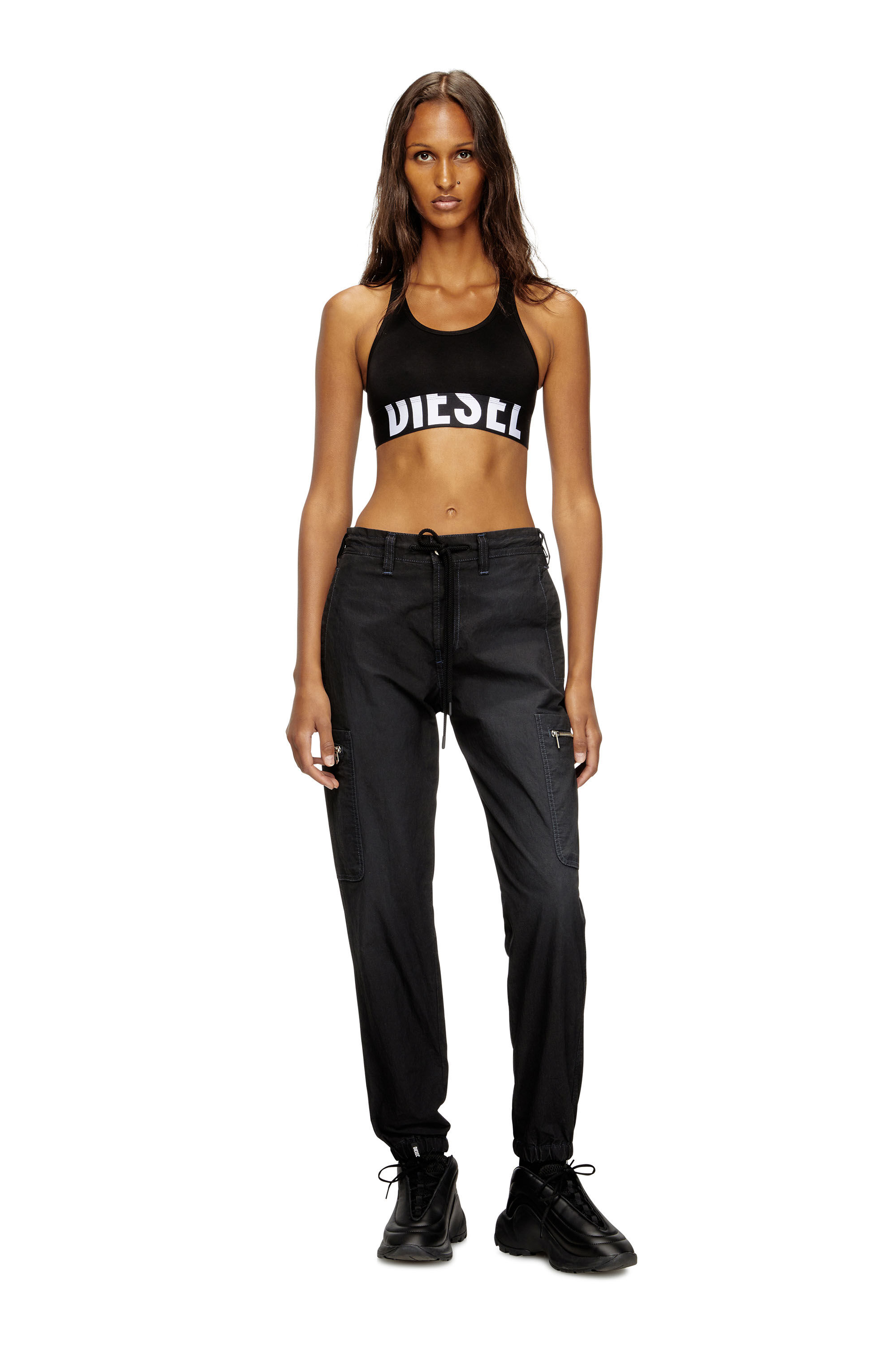 Diesel - UFSB-COTTON-RACE-BRALETTE-XL, Woman's Sports bra with cut-off logo in Black - 6