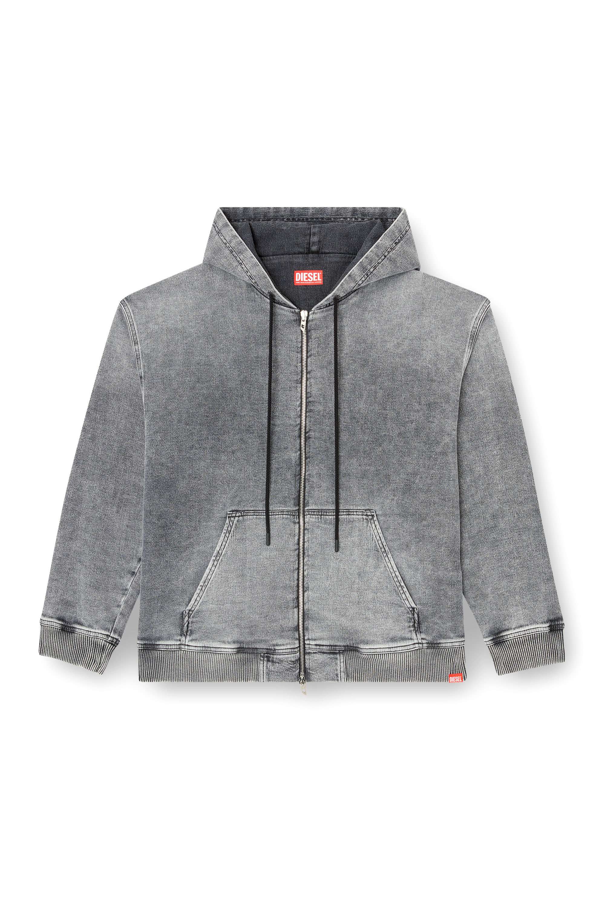Diesel - HS D-GIRI-S TRACK, Unisex's Zip-up hoodie in marbled Track Denim in Dark grey - 4