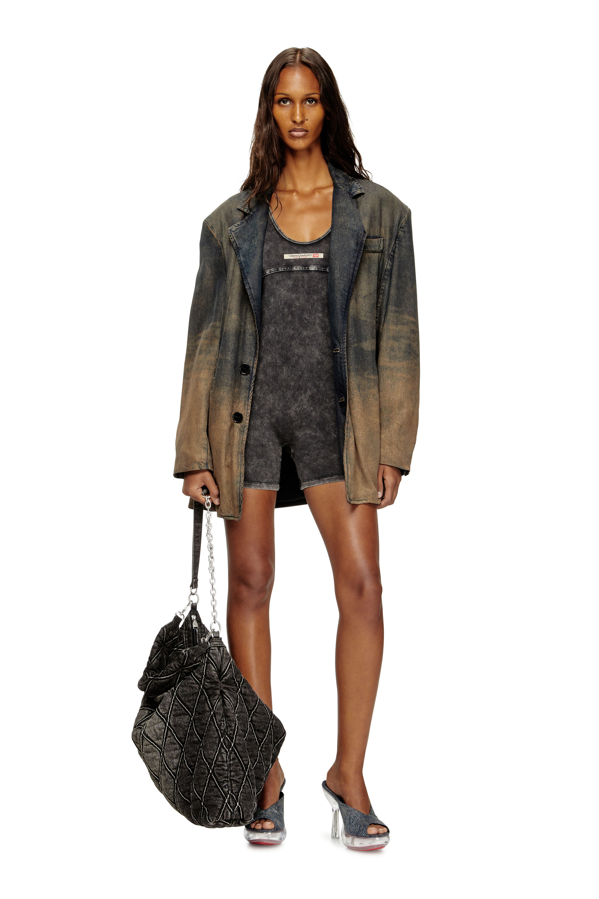 Diesel - KARIM-DNM, Woman's Playsuit in denim-effect jersey in Black - 4