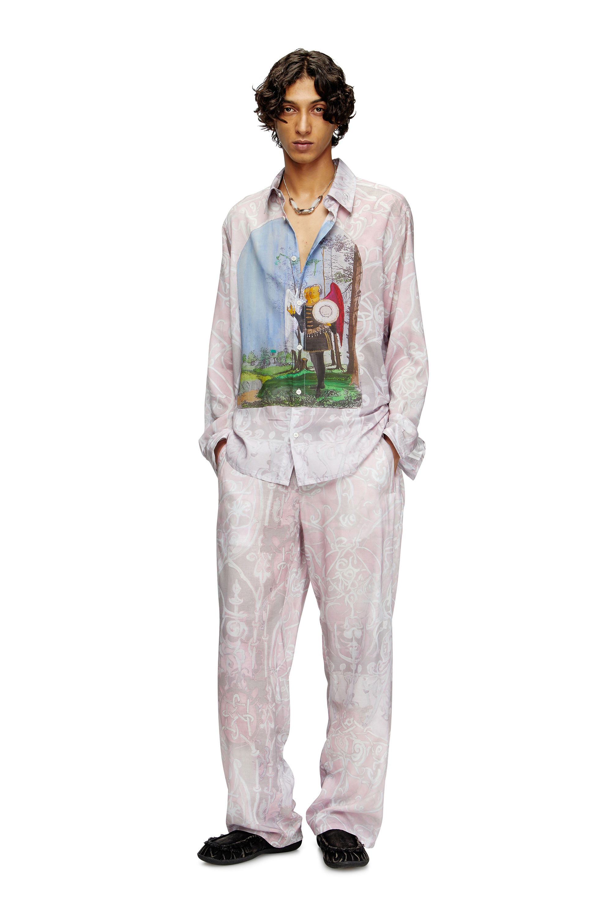 Diesel - S-SIMPLY-A-AJFW, Unisex's Shirt with medieval print in Pink - 2