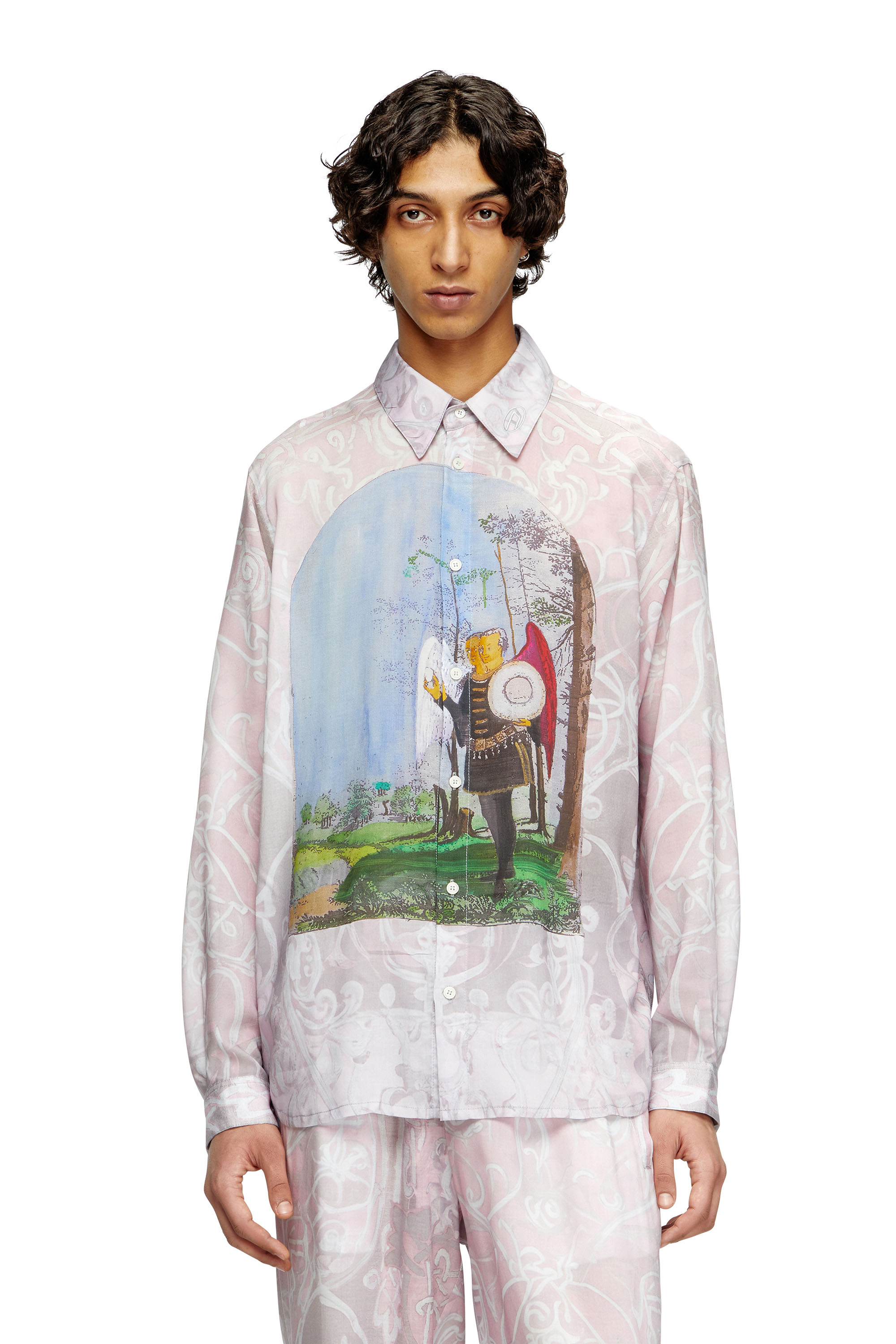 Diesel - S-SIMPLY-A-AJFW, Unisex's Shirt with medieval print in Pink - 1