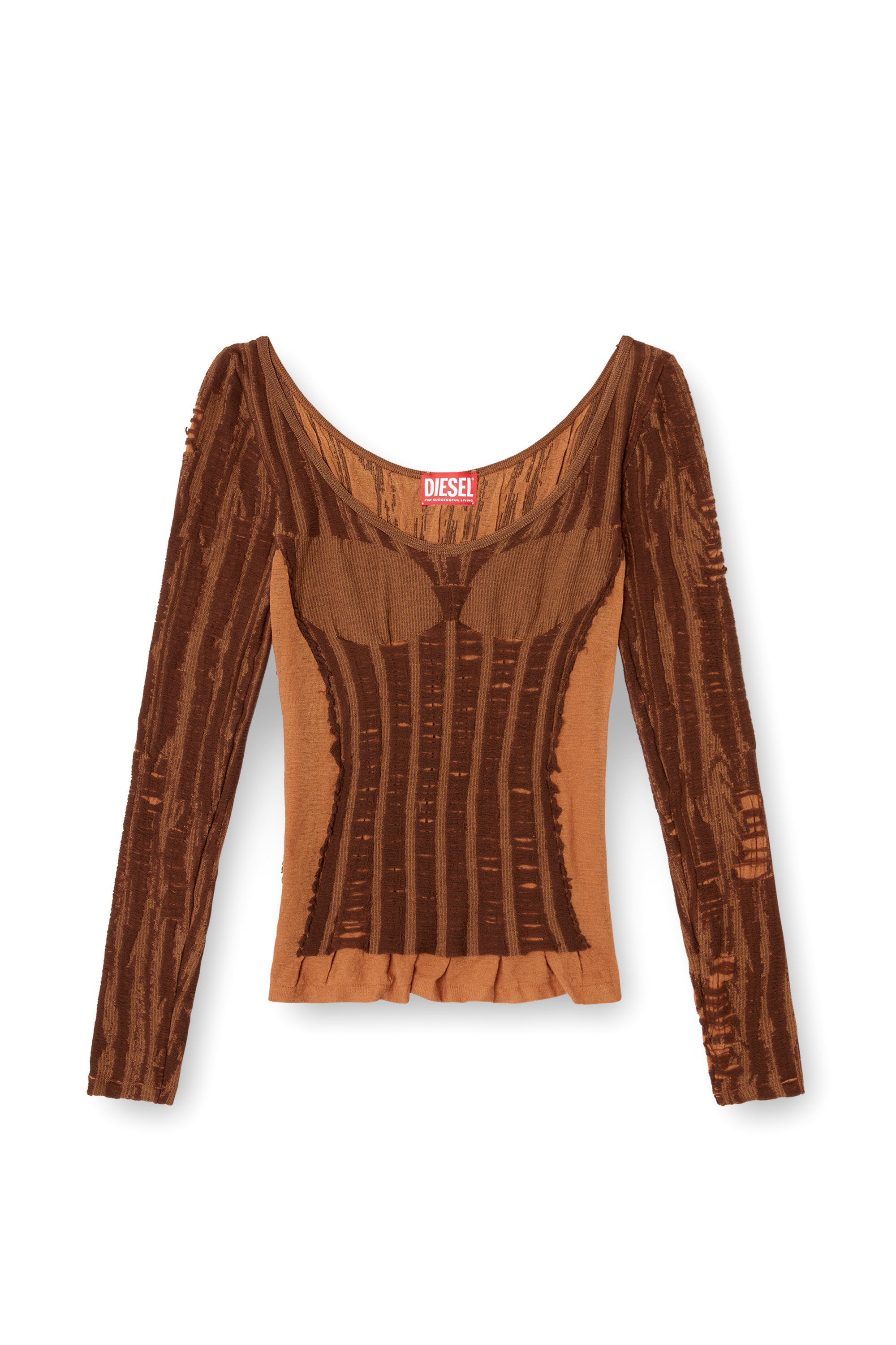 Diesel - M-CALAI, Woman's Seamless top with lingerie illusion in Brown - 3