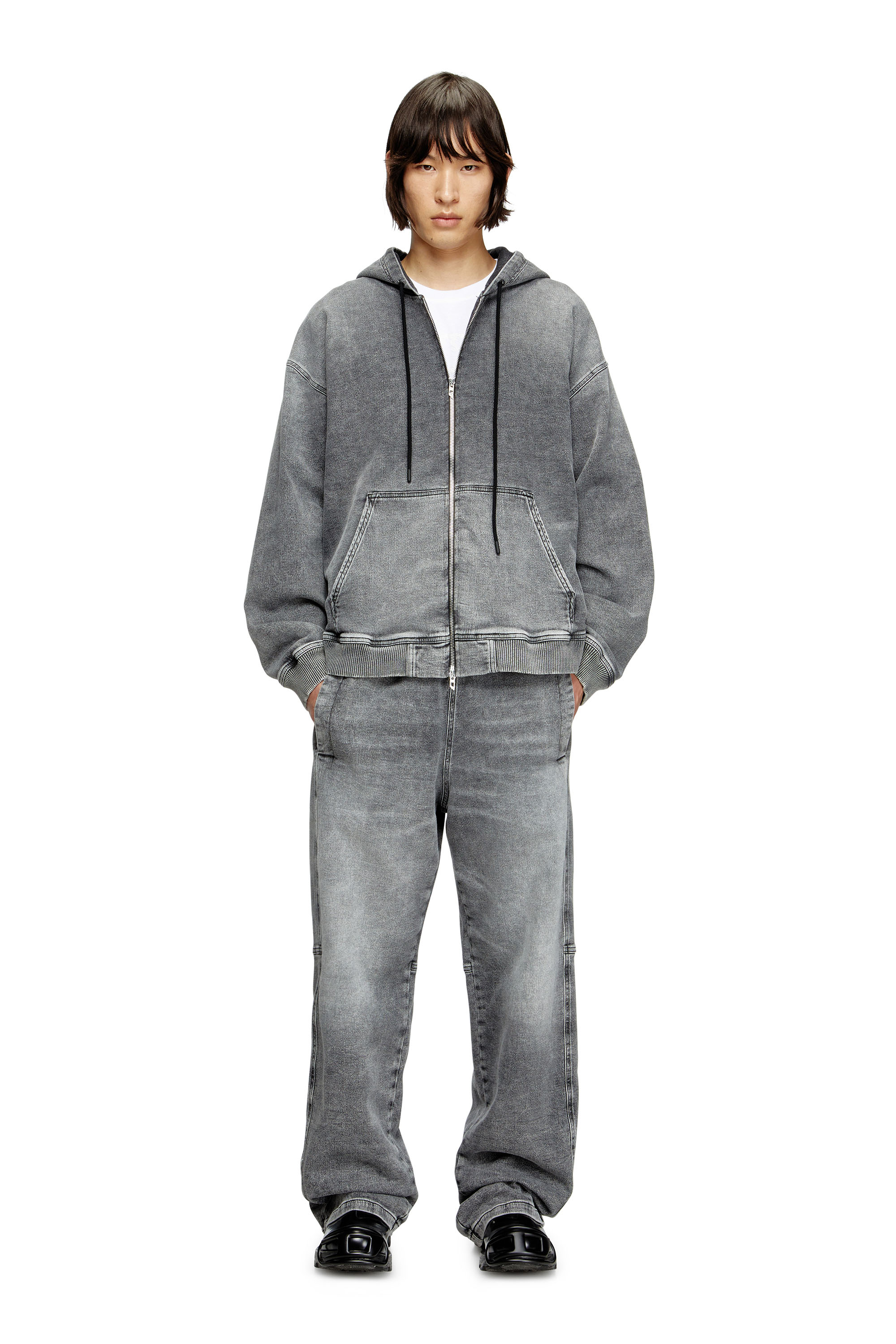 Diesel - HS D-GIRI-S TRACK, Unisex's Zip-up hoodie in marbled Track Denim in Dark grey - 3