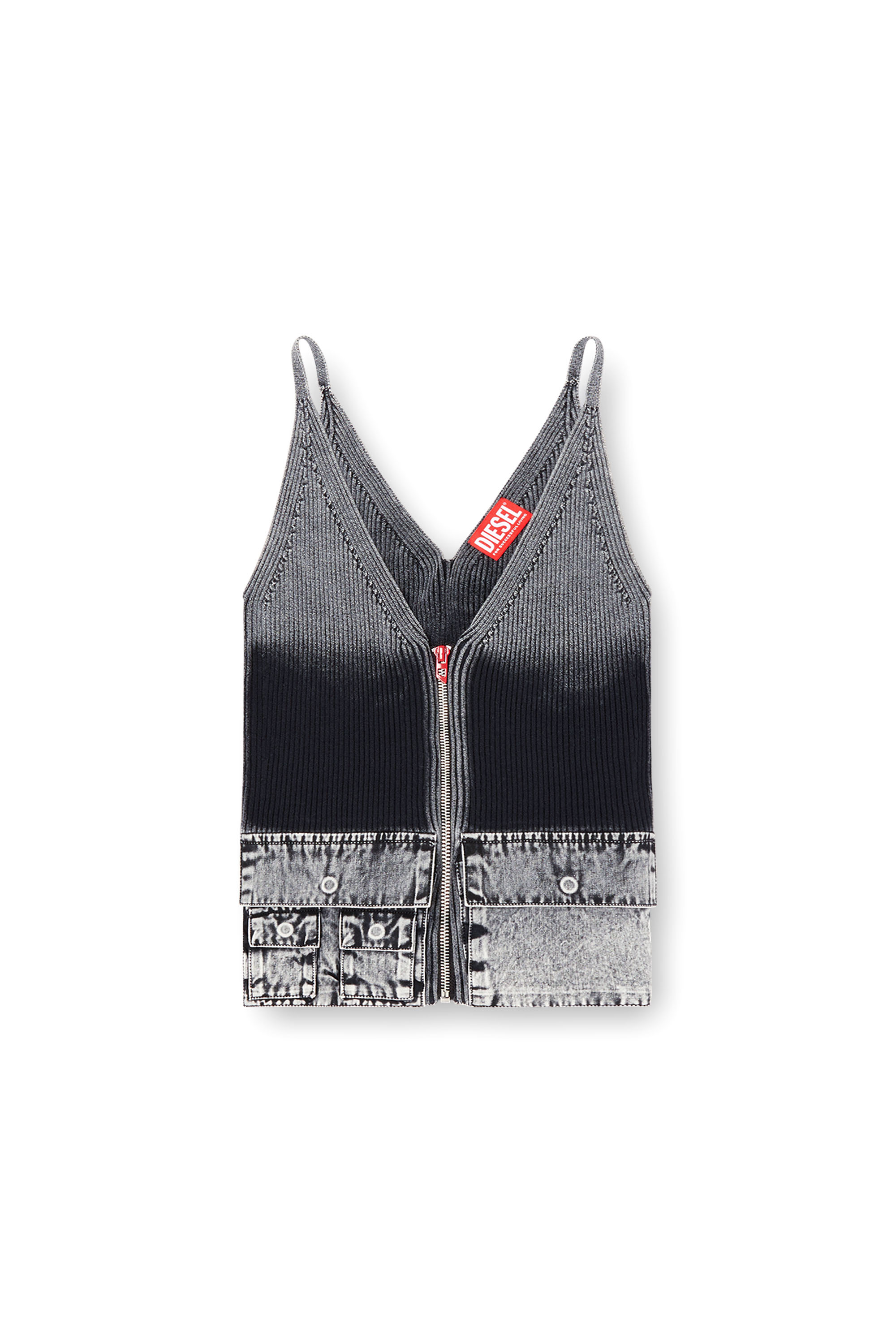 Diesel - M-MELLY, Woman's Knit tank top with denim cargo pockets in Dark grey - 3