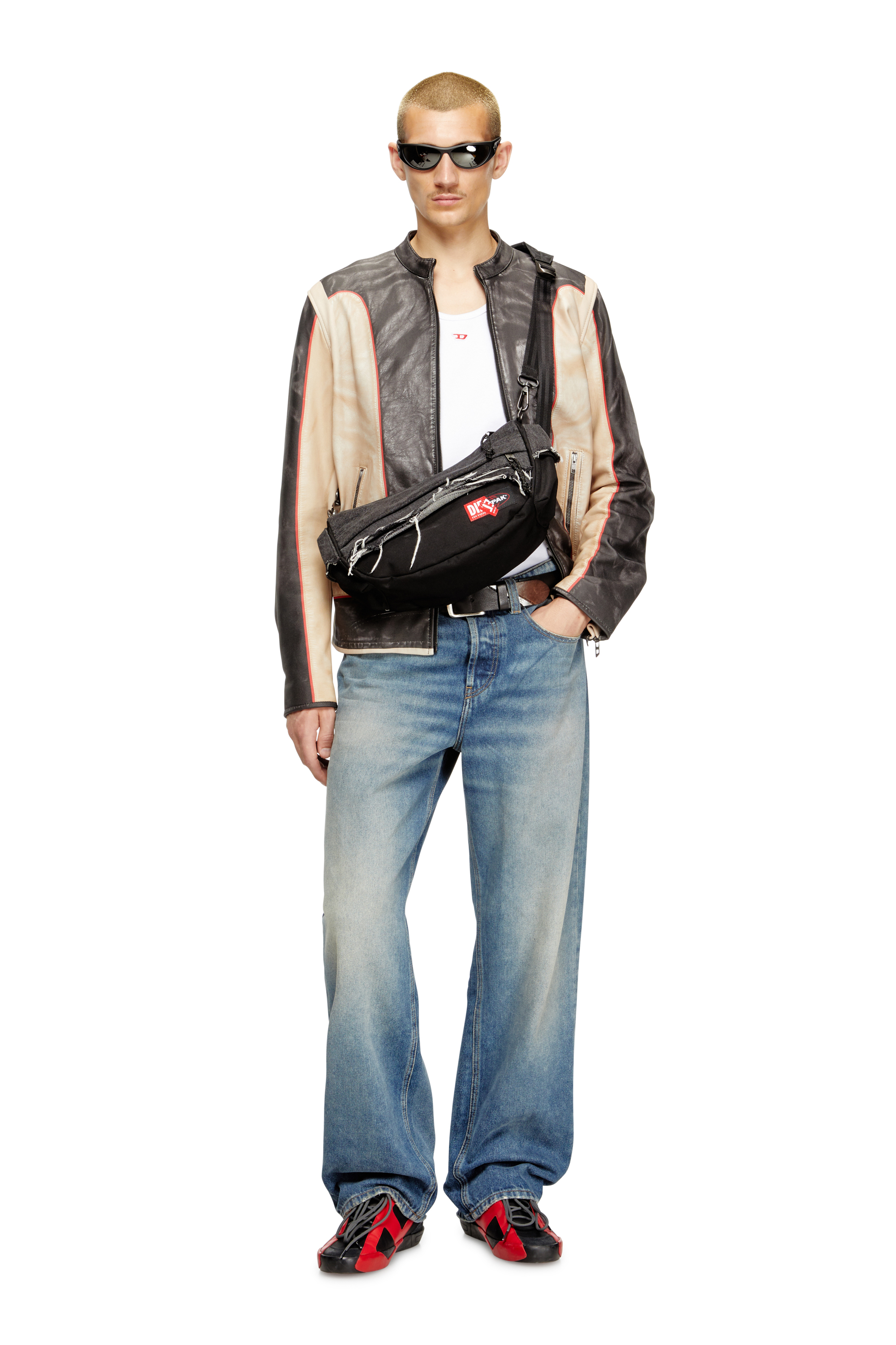 Diesel - DIESEL SHOULDER BAG, Unisex's Shoulder bag in destroyed denim and CORDURA® in Black - 2