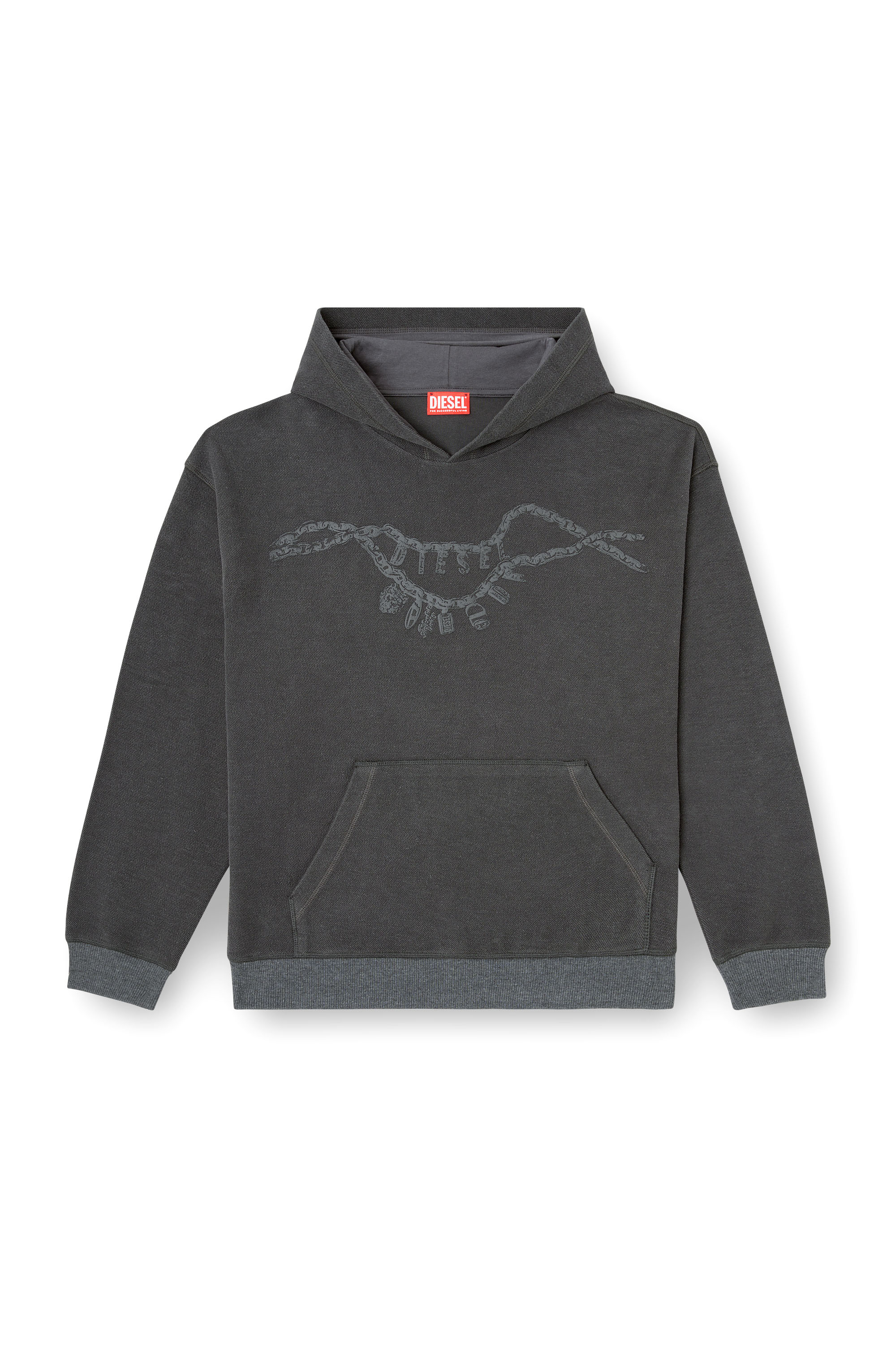 Diesel - S-BOXT-HOOD-HOSHI, Unisex's Hoodie with charm necklace print in Dark grey - 4