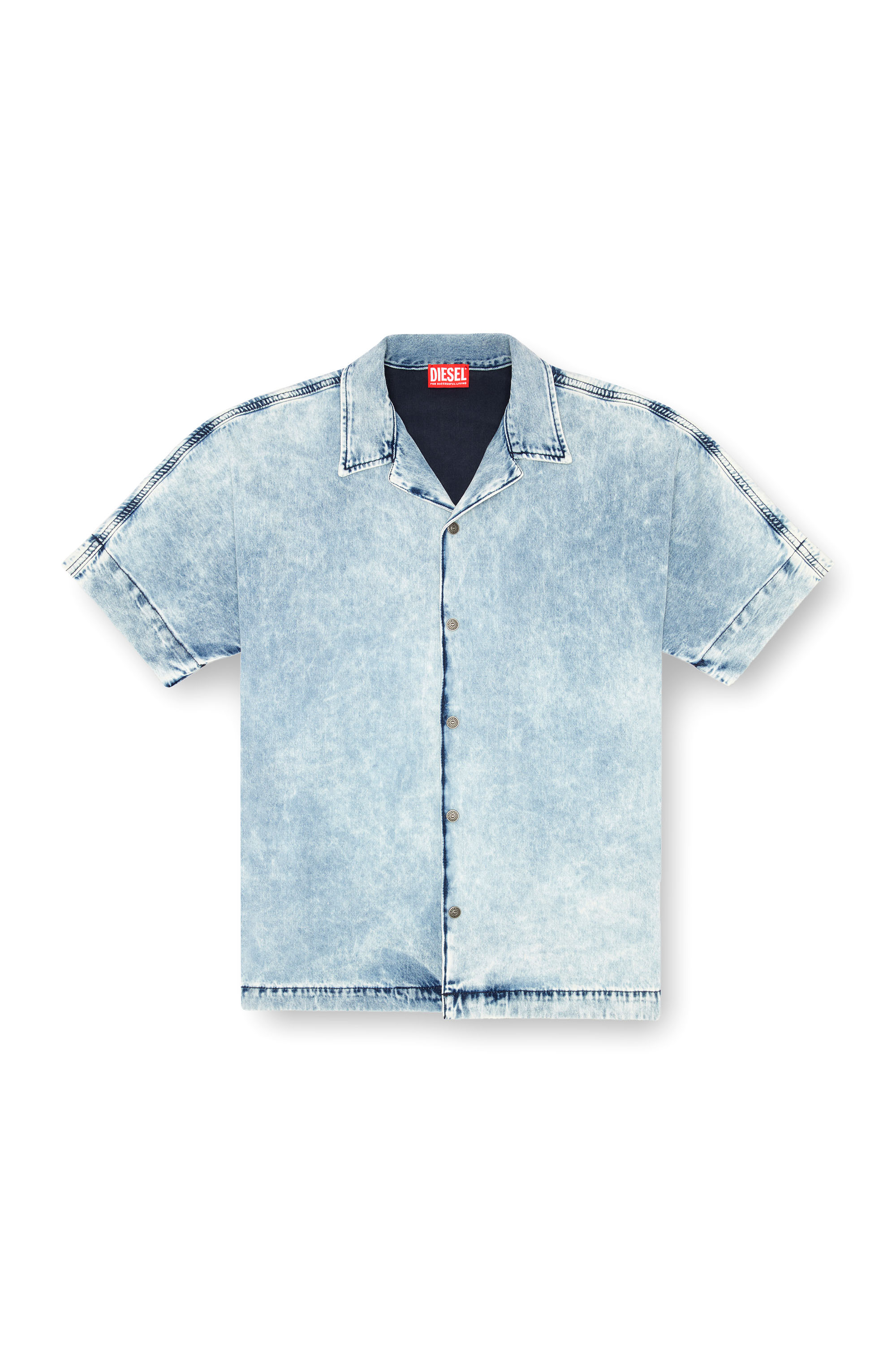 Diesel - D-NABIL-S, Man's Denim bowling shirt with Oval D in Light Blue - 3