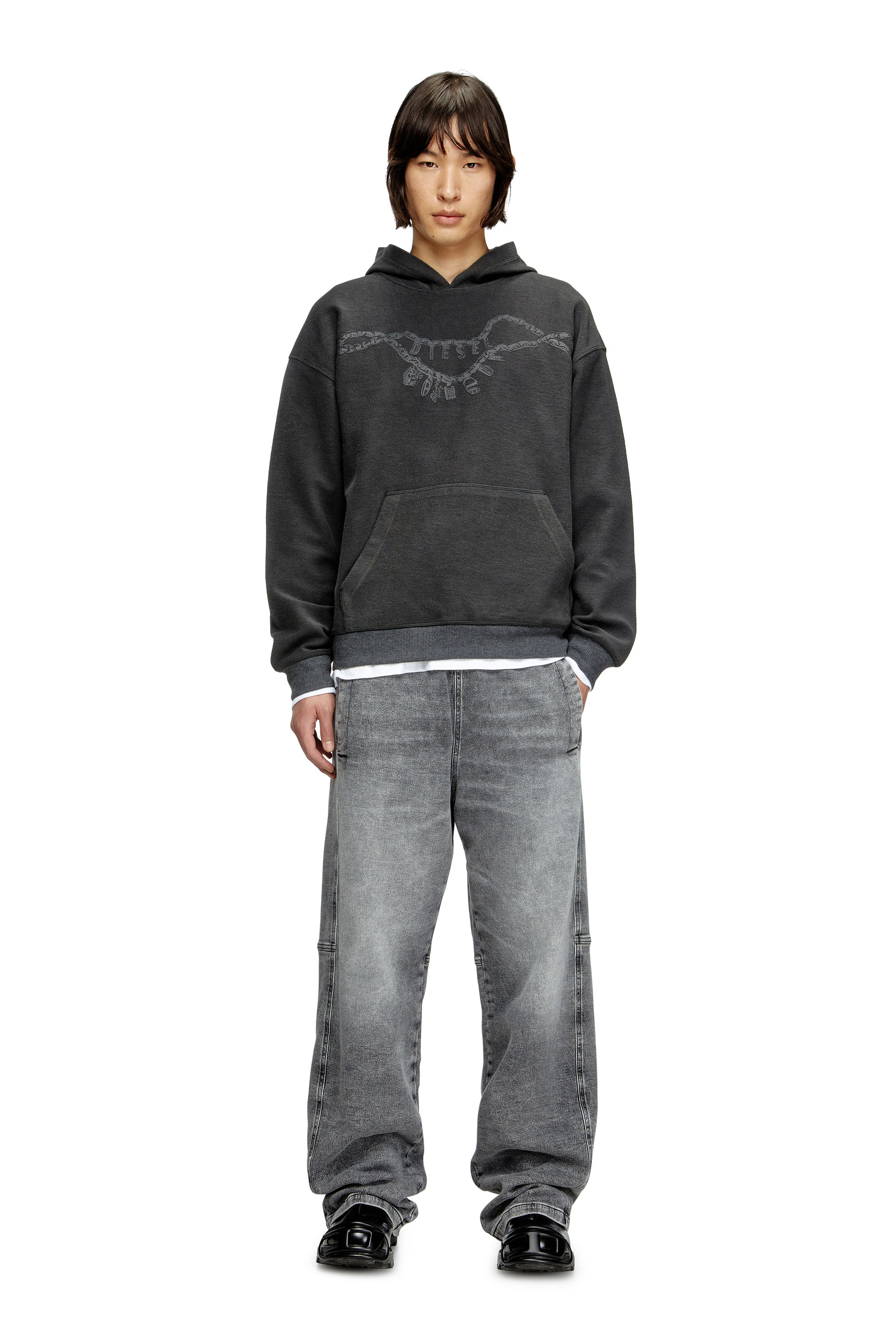 Diesel - S-BOXT-HOOD-HOSHI, Unisex's Hoodie with charm necklace print in Dark grey - 3