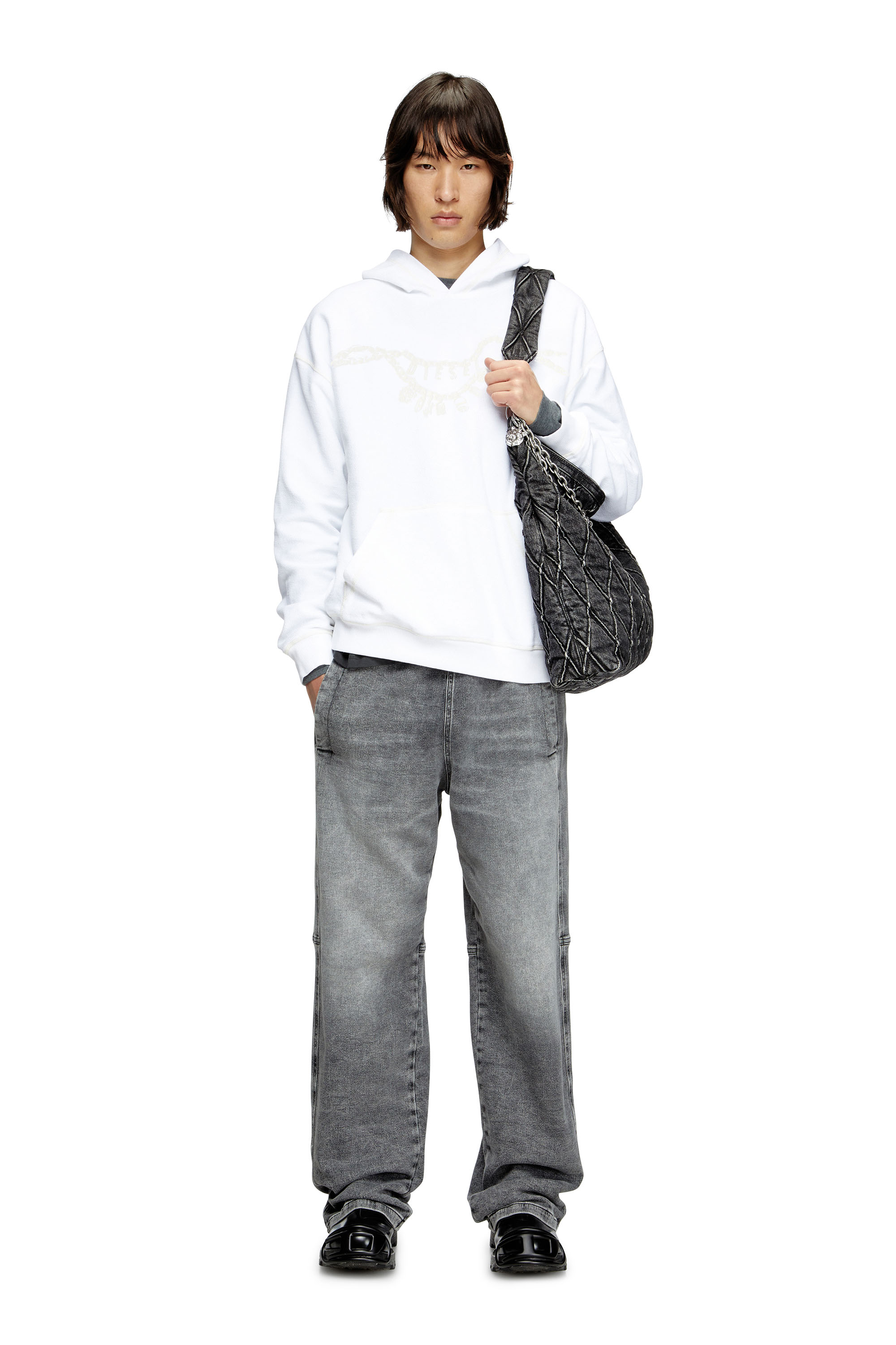 Diesel - S-BOXT-HOOD-HOSHI, Unisex's Hoodie with charm necklace print in White - 3