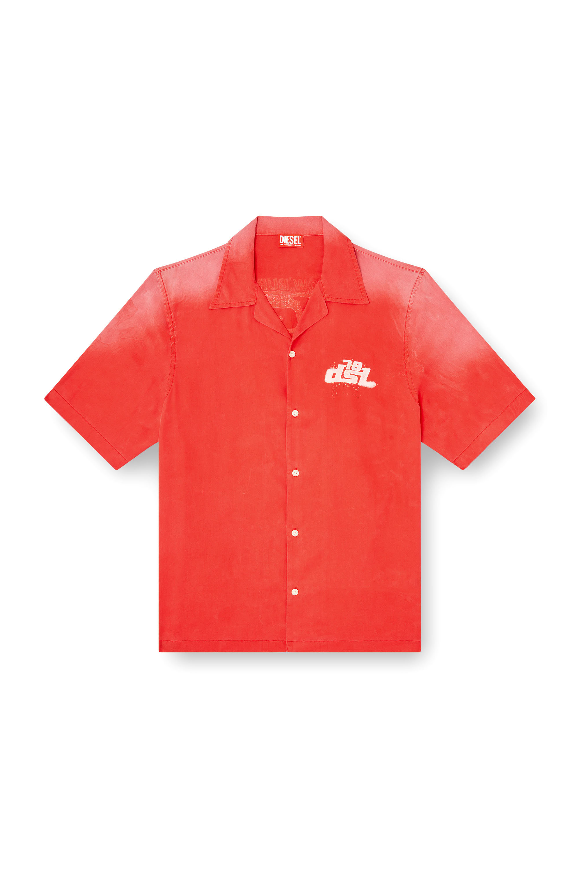 Diesel - S-ELLY, Man's Faded bowling shirt with logo prints in Red - 3